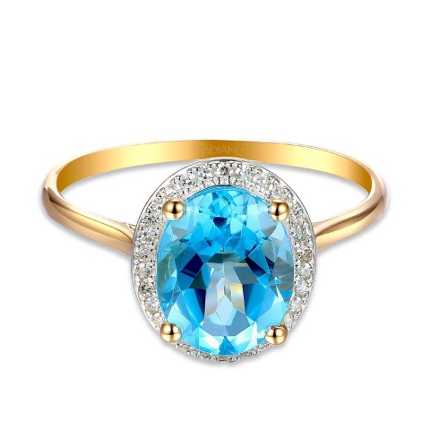 Pierścionek z niebieskim topazem i diamentami (R62898 Y D BT)