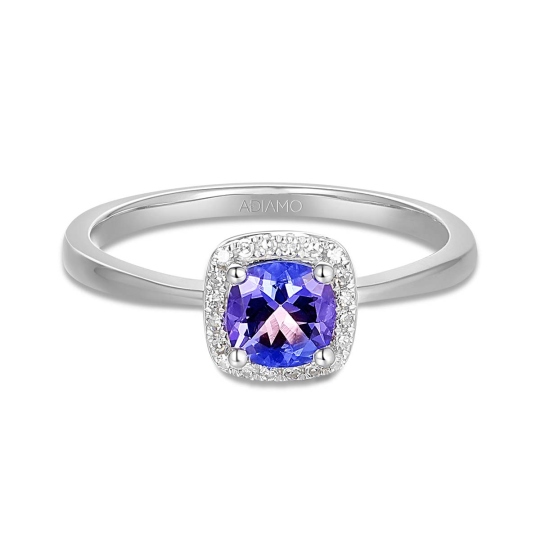 Pierścionek z tanzanitem i diamentami, białe złoto (R58266 W M T): 14