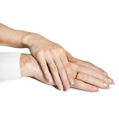 Obrączka ślubna, żółte złoto, diamenty, 1,5 mm