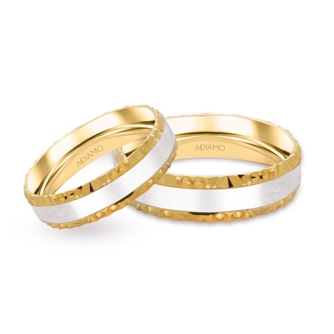 Obrączki ślubne, dwukolorowe złoto, z wzorem, 6 mm (O-AD99)