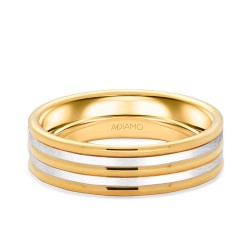 Obrączka ślubna męska, dwukolorowe złoto, płaska, 6 mm: 17 - zdjęcie: 2