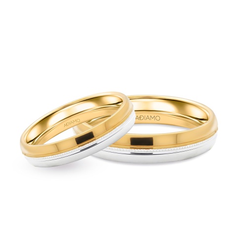 Obrączki ślubne, dwukolorowe złoto, półokrągłe, 4mm