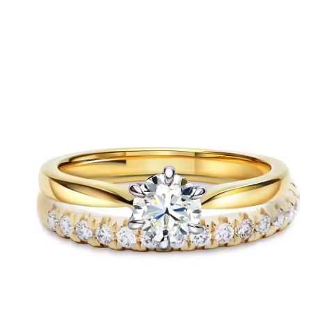 Obrączki ślubne, żółte złoto, diamenty, 2,5mm i 4mm