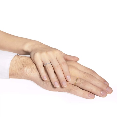 Obrączki ślubne, dwukolorowe złoto, diamenty, 2,5mm i 4mm (O-R59652 WY)