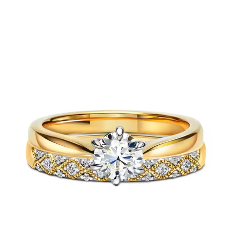 Obrączki ślubne, żółte złoto, diamenty, 2,5mm i 4mm