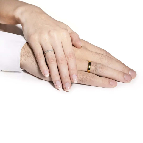 Obrączki ślubne, żółte złoto, diamenty, 3,1mm i 4mm