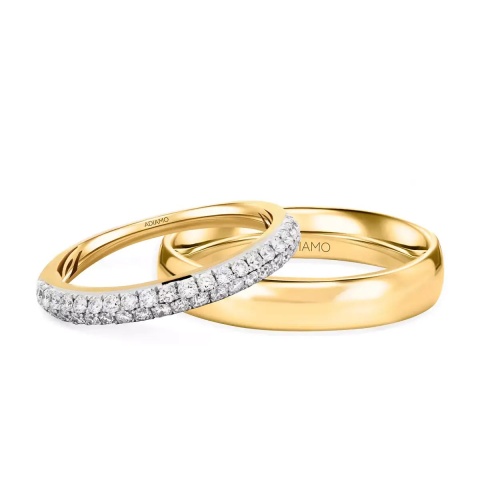 Obrączki ślubne, dwukolorowe złoto, diamenty, 2,7mm i 4mm (O-R36080 YW)