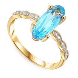 Pierścionek z niebieskim topazem i diamentami (R85646 Y BT): 8 - zdjęcie: 2