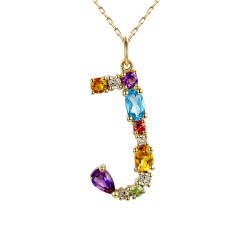 Zawieszka literka J z kolorowymi kamieniami (P81824 Y) - zdjęcie: 2