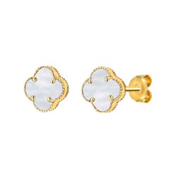 Kolczyki złote koniczynki z masą perłową (E01266 Y S) - zdjęcie: 2