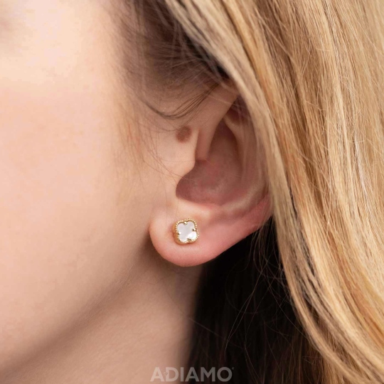 Kolczyki złote koniczynki z masą perłową (E01266 Y S)