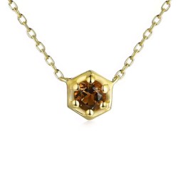 Naszyjnik heksagon z kwarcem dymnym (N09801 Y C SQ) - zdjęcie: 2