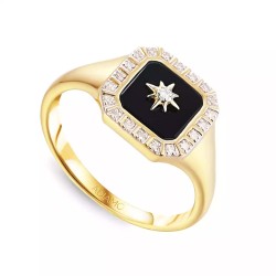 Sygnet z czarnym agatem z diamentami (R84779 Y BAG): 15 - zdjęcie: 2