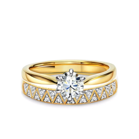 Obrączka ślubna, dwukolorowe złoto, diamenty, 3,1 mm