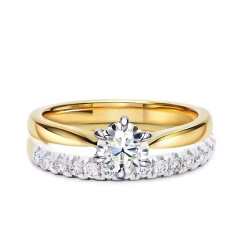 Obrączka ślubna, dwukolorowe złoto, diamenty, 0,27 ct