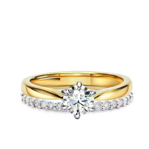Obrączka ślubna, dwukolorowe złoto, diamenty, 1,6 mm