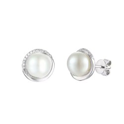 Kolczyki z perłami i diamentami (E34407 W) - zdjęcie: 2