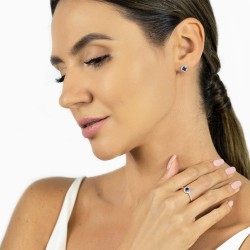 Pierścionek halo z szafirem i diamentami (R61659 Y SA): 8 - zdjęcie: 4