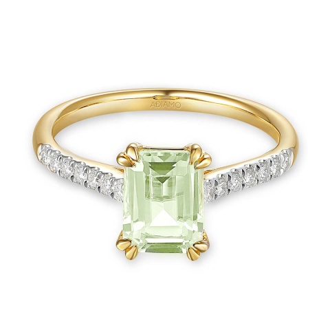 Pierścionek z zielonym ametystem i diamentami (R82483 Y GAM)