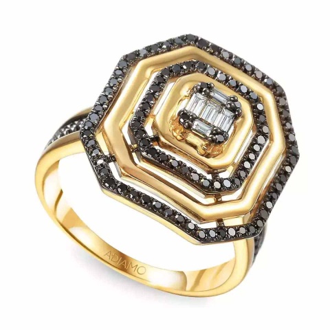 Pierścionek z czarnymi diamentami (R81601 Y BD)