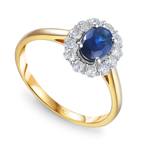 Pierścionek z szafirem i diamentami, dwukolorowe złoto (R37314 YW SA)