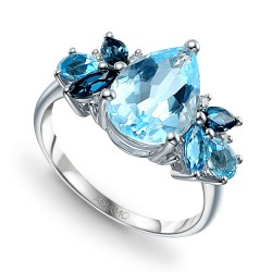 Pierścionek z niebieskimi topazami i diamentami (R88899 W BT): 7 - zdjęcie: 2