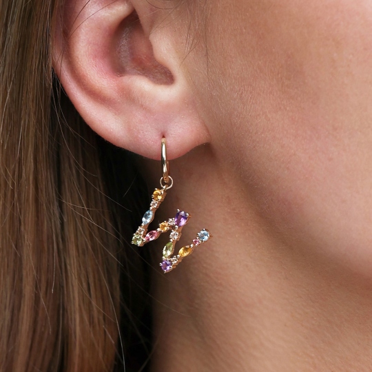 Kolczyki literka W z kamieniami naturalnymi (E85068 Y S AM,BT,CT,PT,PTR,WT 375)