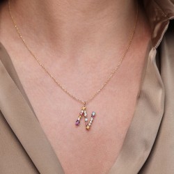 Zawieszka literka N z kolorowymi kamieniami (P84508 Y) - zdjęcie: 3