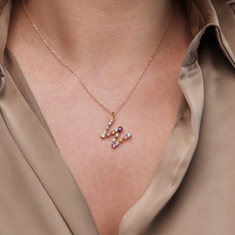 Zawieszka literka W z kolorowymi kamieniami (P85068 Y 375)