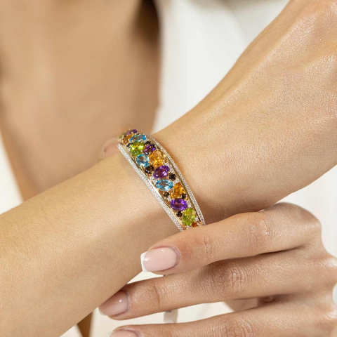Bransoletka bangle z kolorowymi kamieniami i diamentami (B07077 Y G)