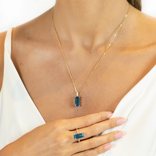 Pierścionek z niebieskim topazem i diamentami (R73287 Y BT): 22