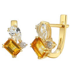 Kolczyki z cytrynami i białymi topazami oraz diamentami (E93893 Y A M CT) - zdjęcie: 2