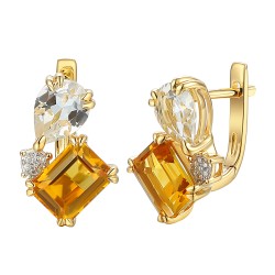 Kolczyki z cytrynami i białymi topazami oraz diamentami (E93893 Y A D CT) - zdjęcie: 2