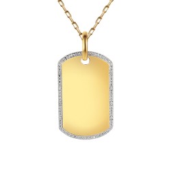 Zawieszka złota blaszka „nieśmiertelnik” z diamentami pod grawer (P94831 Y) - zdjęcie: 2