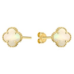 Kolczyki złote koniczynki z masą perłową (E70703 Y S) - zdjęcie: 2