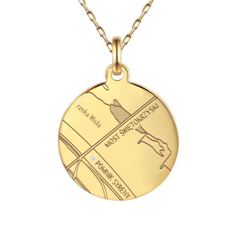 Zawieszka okrągła z diamentem i mapą Twoich wspomnień (P94239 Y M)