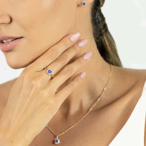 Pierścionek z tanzanitem i diamentami (R58266 Y T)