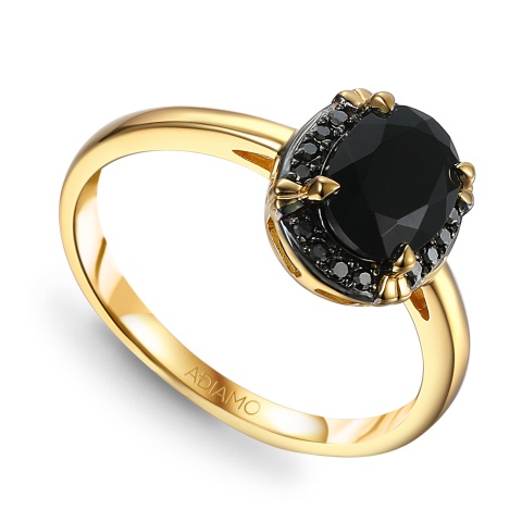 Pierścionek z czarnym agatem i czarnymi diamentami (R93168 Y BAG)