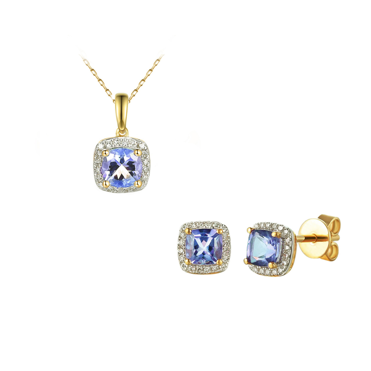 Komplet biżuterii z tanzanitami i diamentami (E+P58266)