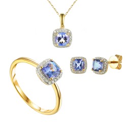 Komplet biżuterii z tanzanitami i diamentami (E+P+R58266) - zdjęcie: 2