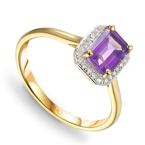 Pierścionek z ametystem i diamentami (R62904 Y M AM)