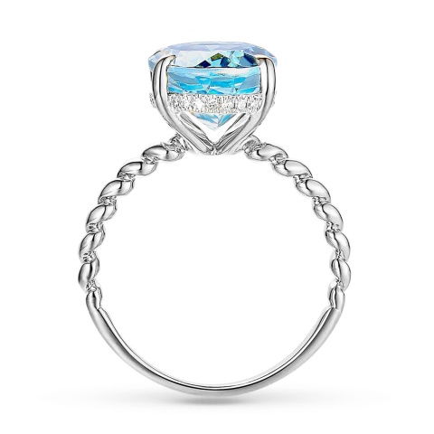 Pierścionek z niebieskim topazem i diamentami (R85127 W BT)