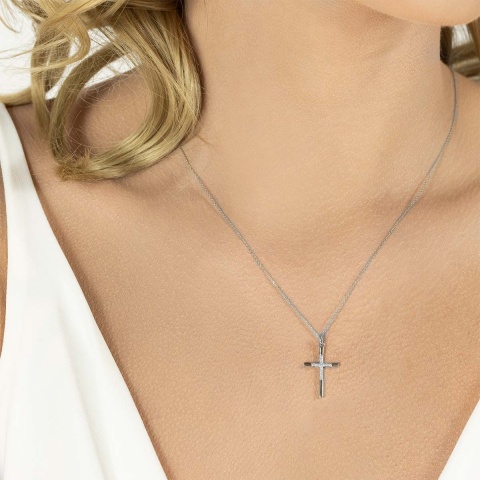 Zawieszka złoty krzyżyk z diamentami (P34339 W)