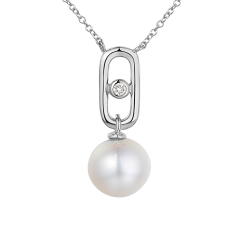 Naszyjnik z perłą i diamentem (N11623 W PL) - zdjęcie: 2