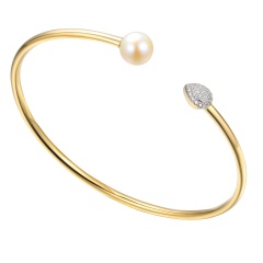 Bransoletka bangle otwarta z perłą i diamentami (B09442 Y PL)
