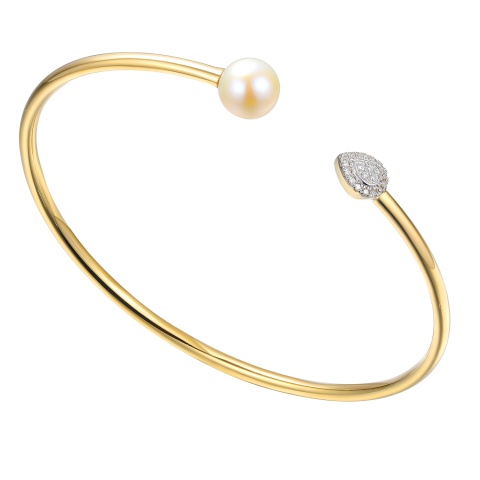 Bransoletka bangle otwarta z perłą i diamentami (B09442 Y PL)