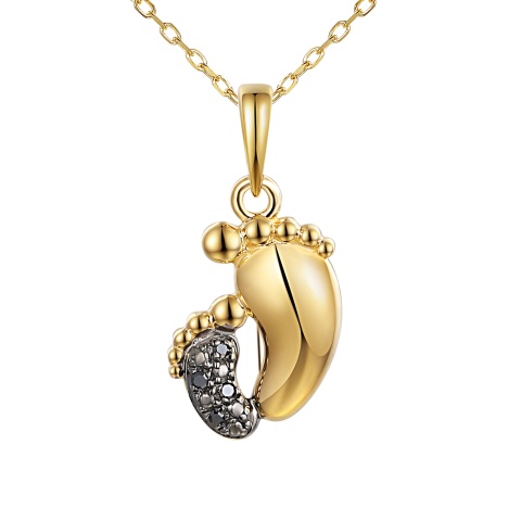 Zawieszka stópki złote z czarnymi diamentami (P90748 Y C BD)
