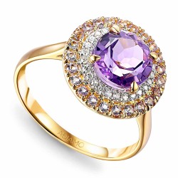 Pierścionek z ametystami i diamentami (R88806 Y AM) - zdjęcie: 2