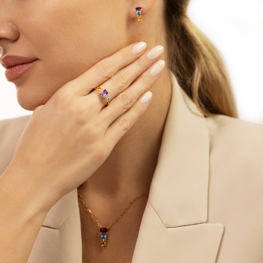 Naszyjnik z kolorowymi kamieniami i diamentami (N11771 Y)