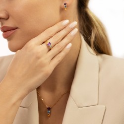 Pierścionek z kolorowymi kamieniami i diamentami (R94862 Y) - zdjęcie: 6